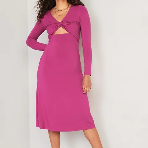 Fit & Flare Twist-Front Cutout Midi Dress - Picture 1 of 7